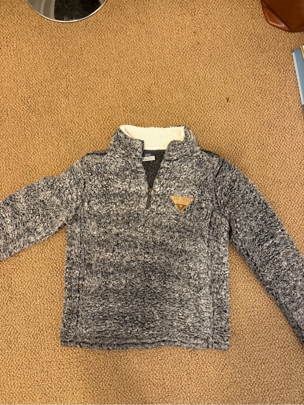 MV Sport Gray and Cream Sherpa Jacket with Branded Neck Label
